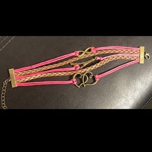 3 for $20 or $8 ea. Leather Adjustable Pink Bracelet Infinity Heart